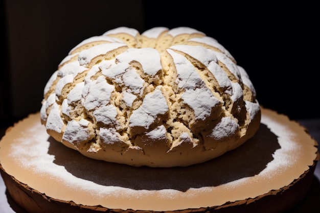 Une miche de pain avec le mot crème anglaise dessus