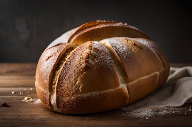 Photo une miche de pain sur une planche de bois avec une tasse de café dessus