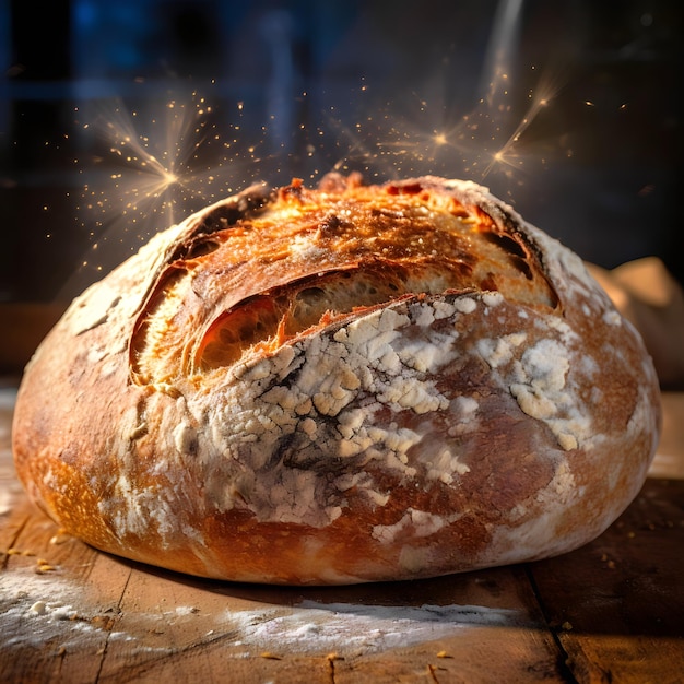 Une miche de pain saupoudrée de farine