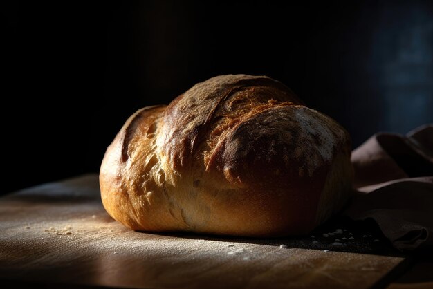 Une miche de pain sur une table en bois