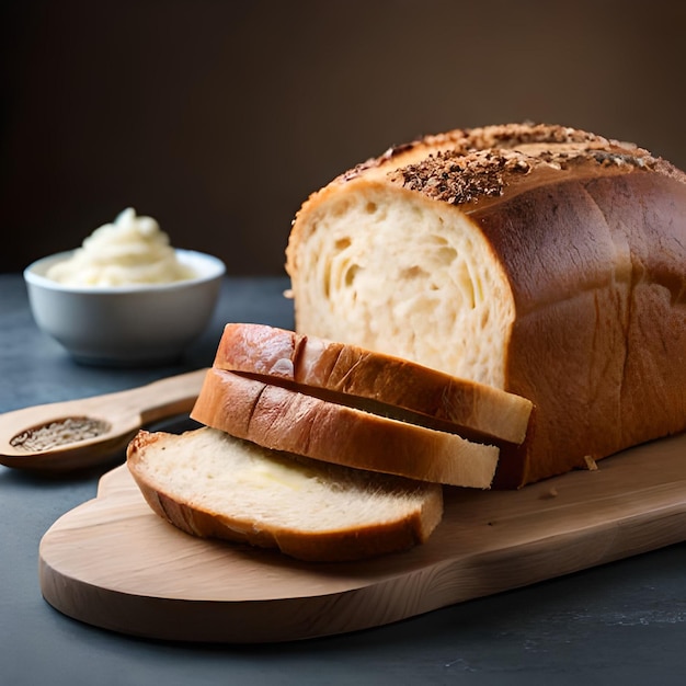 Une miche de pain avec une tranche découpée