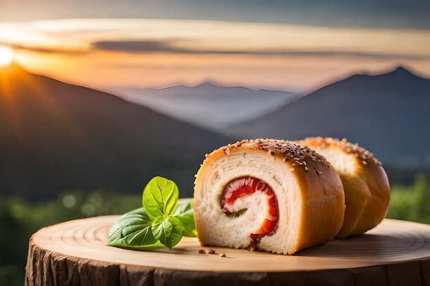 Une miche de pain avec une tranche de tomate dessus