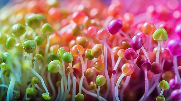 Des microgreens colorés poussent de près