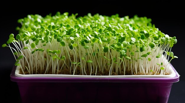 Photo microgreens dans un récipient nourriture saine