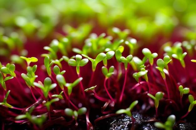 Photo des microgreens délicats et riches en nutriments, un spectacle captivant de couleurs et de textures vives