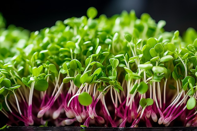 Des microgreens délicats et riches en nutriments, un spectacle captivant de couleurs et de textures vives