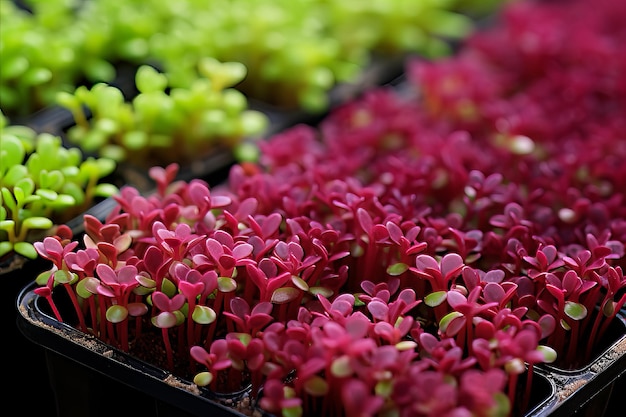 Des microgreens délicats et riches en nutriments, un spectacle captivant de couleurs et de textures vives