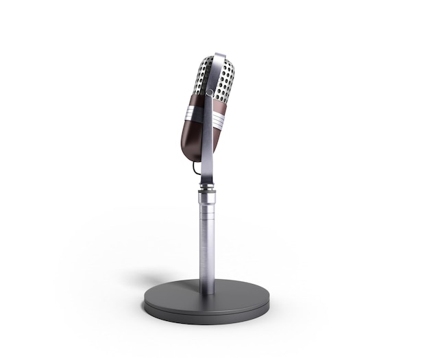 Microphone argenté vintage isolé sur fond blanc illustration 3d