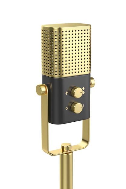 Microphone audio or isolé sur fond blanc