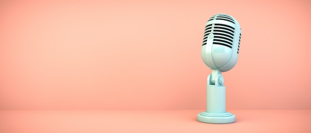 Microphone bleu sur chambre rose, rendu 3D