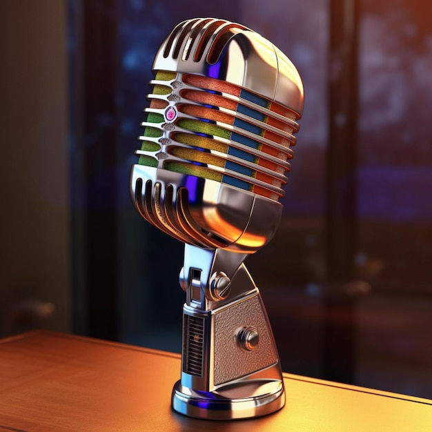 microphone chromé vintage réaliste à l'ancienne