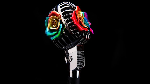 Microphone coloré avec fond noir