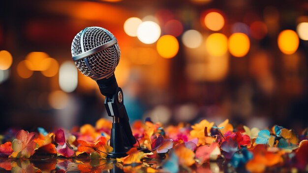 Microphone de concert contre scène avec éclairage coloré