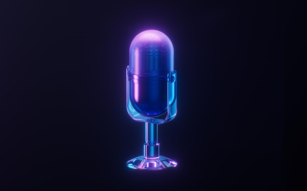 Microphone avec effet de lumière néon sombre rendu 3D