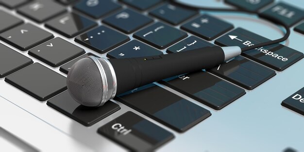 Microphone sur une illustration 3d de clavier d'ordinateur