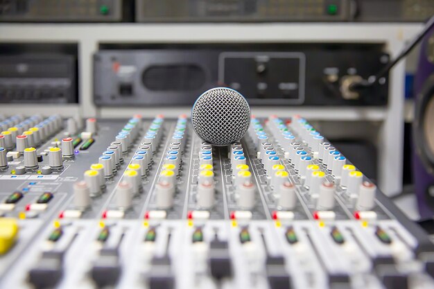 Microphone sur le mélangeur de son.