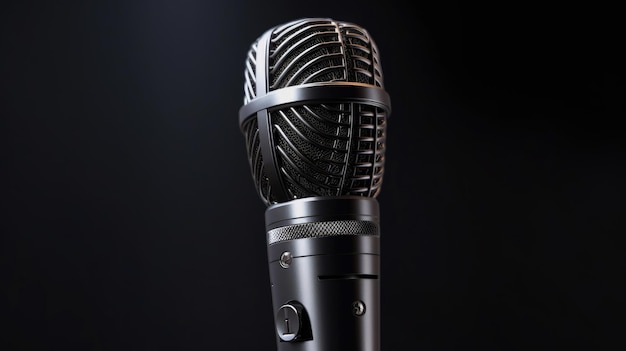 Un microphone avec un microphone sur fond noir.