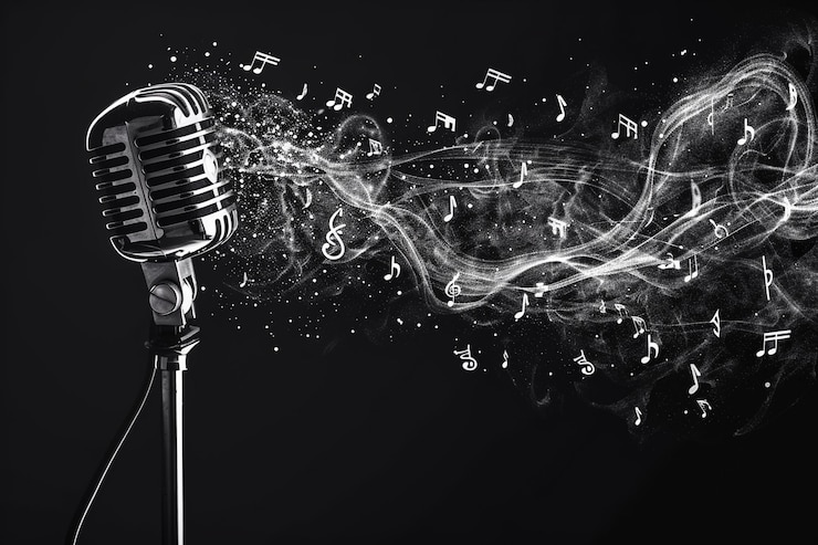 Photo un microphone avec le mot musique dessus