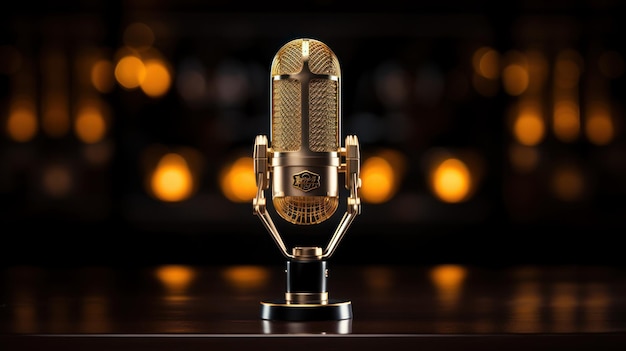 Le microphone d'or sur l'équipement de table pour les créateurs de contenu