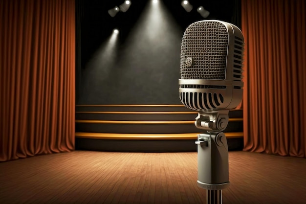 Microphone sur podium dans l'auditorium et haut-parleur audio sur scène ai générative