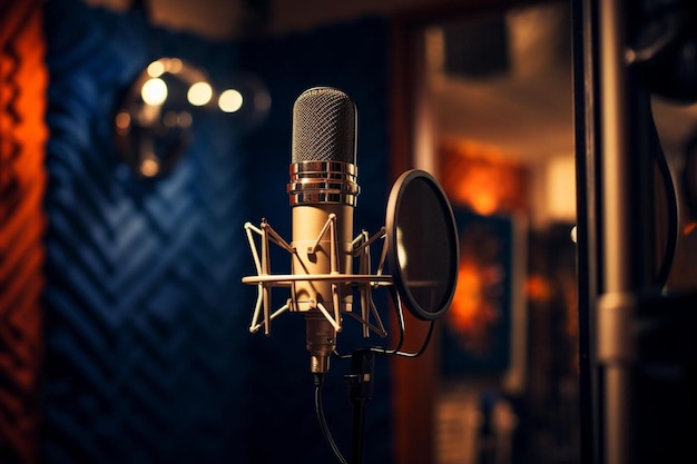 microphone professionnel dans un studio d'enregistrement avec espace de copie