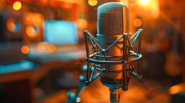 Microphone professionnel dans les voix off et les enregistreurs de studio d'enregistrement