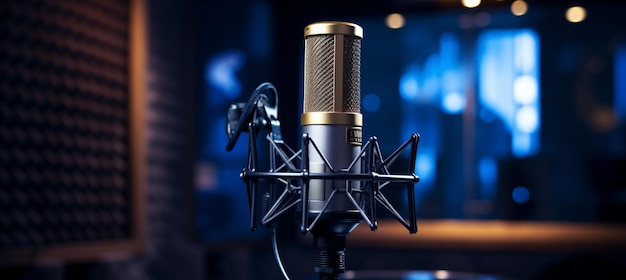 Photo microphone professionnel moderne en studio d'enregistrement
