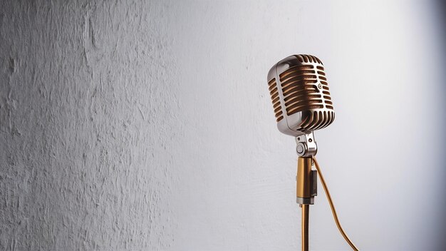 Microphone rétro isolé sur le mur blanc