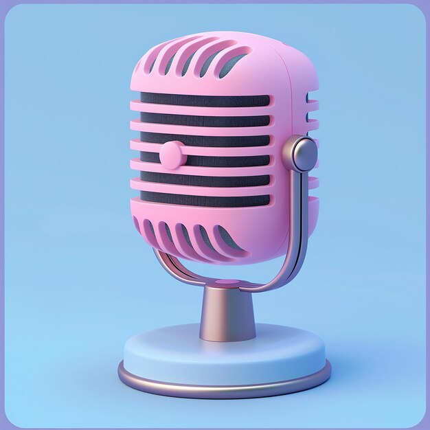 un microphone rose avec un motif rayé rose et noir sur le devant