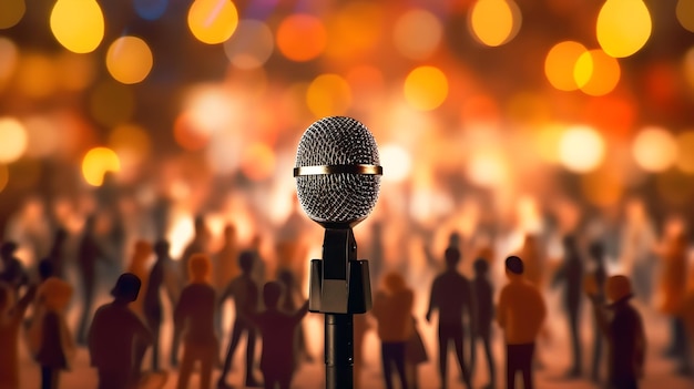microphone sur scène avec fond public flou