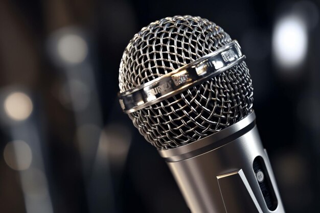 Microphone sur scène métal chromé brillant close up