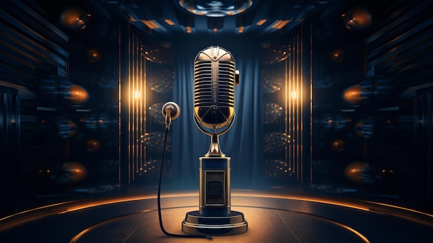 Microphone et scène de podcast