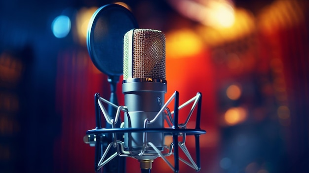 microphone sur un stand dans un studio d'enregistrement