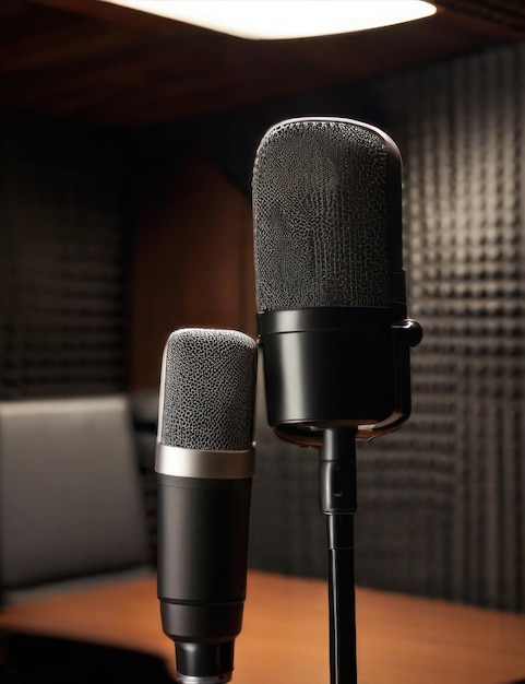 Microphone de studio et bouclier pop sur le micro dans le studio d'enregistrement vide avec espace de copie