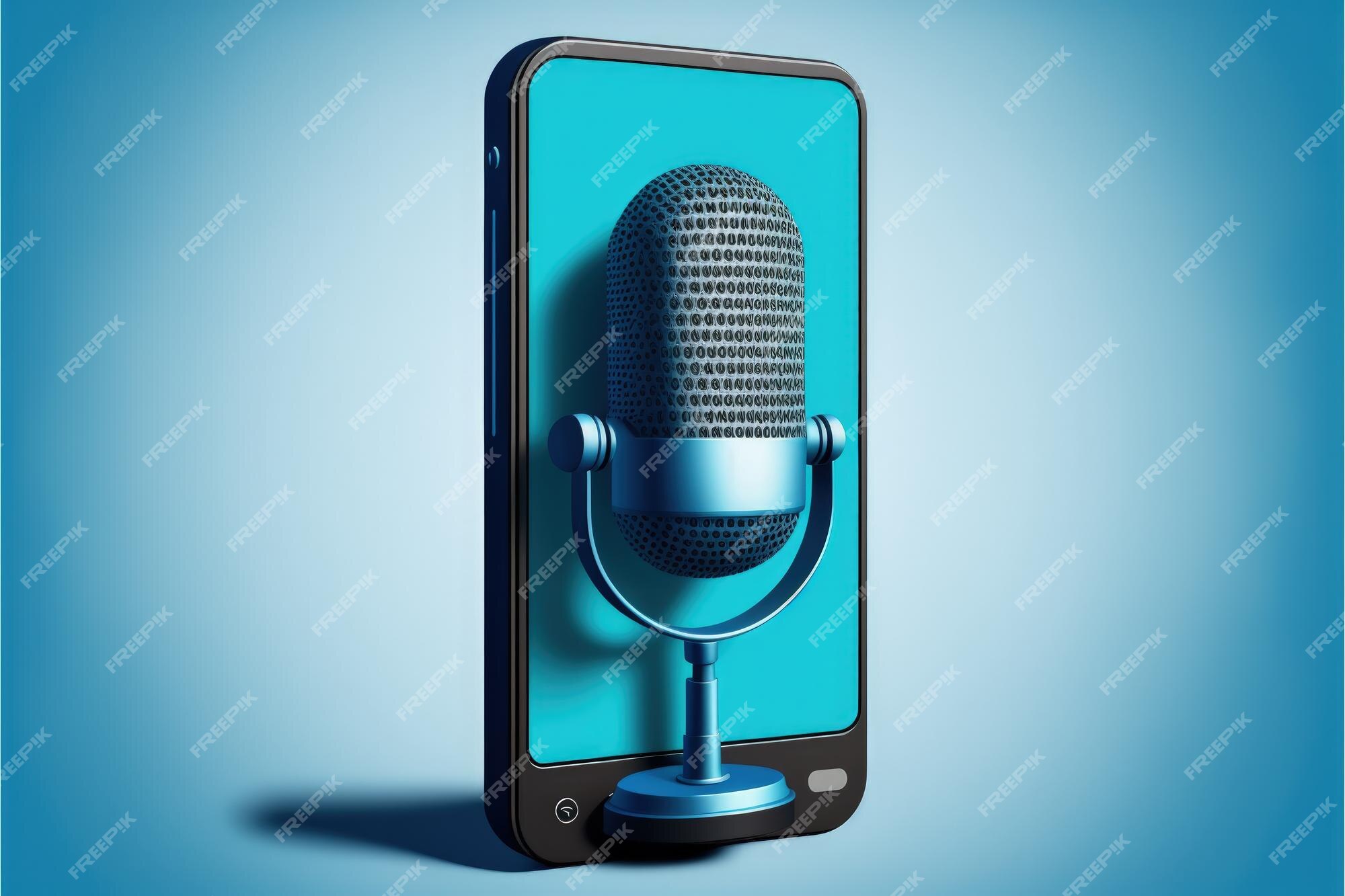 Microphone De Studio Sur L'écran Du Téléphone Portable Concept De Podcast  Fond Noir Ai Générative