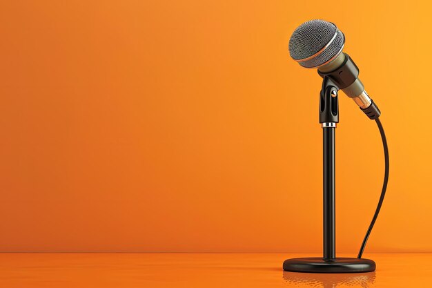 Un microphone sur un support sur un fond orange