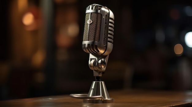 Un microphone sur un support avec le mot radio dessus