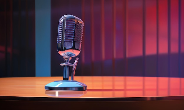 Microphone sur table avec arrière-plan flou généré par l'IA