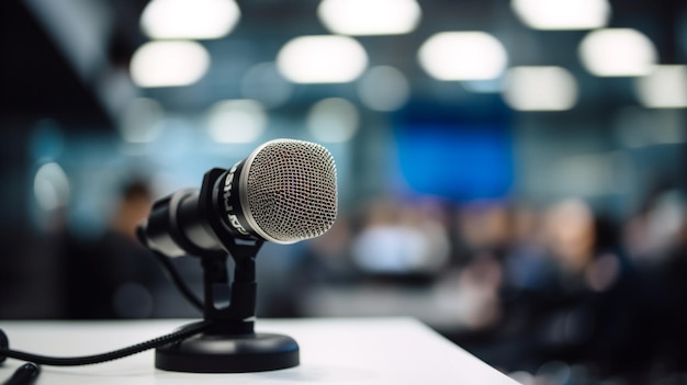 Un microphone sur une table dans une salle de conférence