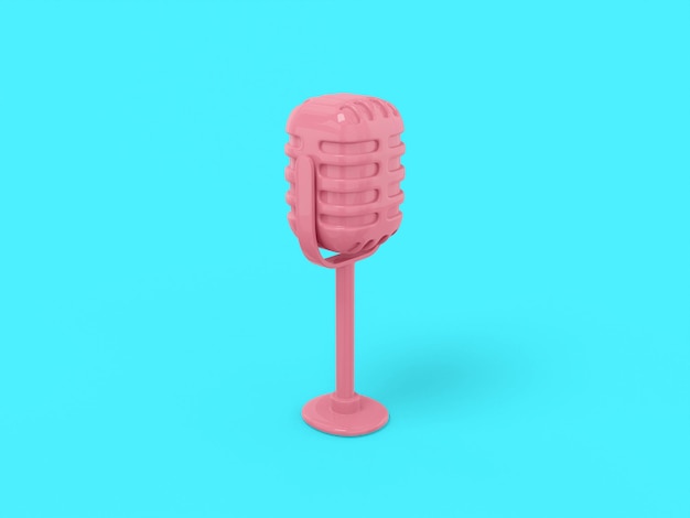 Photo microphone vintage de couleur rose sur fond monochrome bleu. objet de design minimaliste. élément d'interface ui ux icône de rendu 3d.