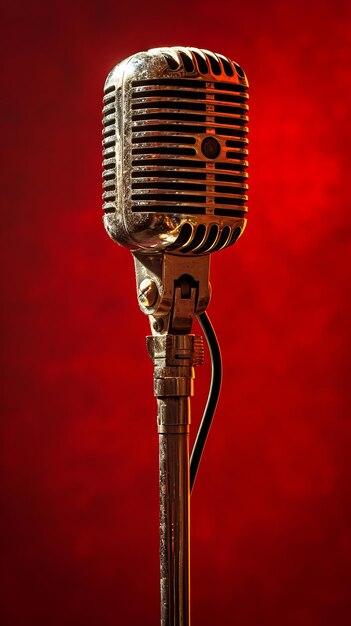 Photo microphone vintage sur fond rouge