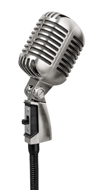 Microphone vintage rétro argenté sur blanc