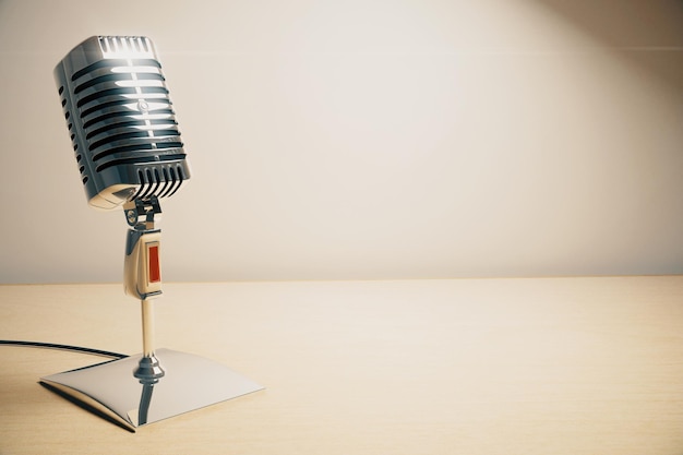 Microphone vintage sur table en bois blanc