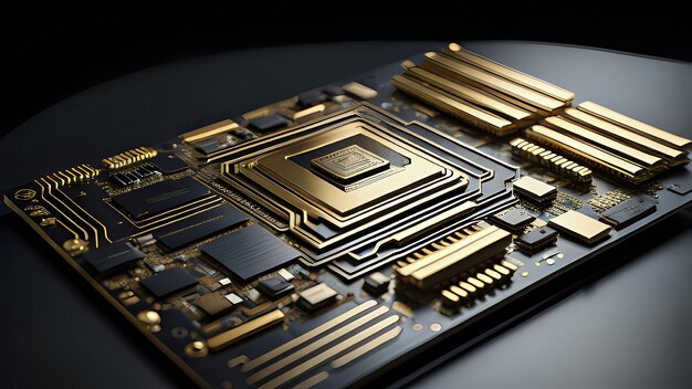 Photo micropuce cpu et carte de circuit électronique