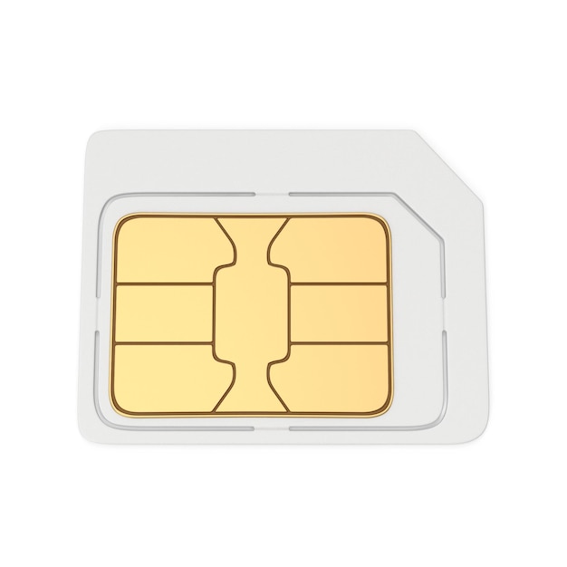 La micropuce du modèle de carte SIM du téléphone est une illustration 3D réaliste isolée sur un fond blanc