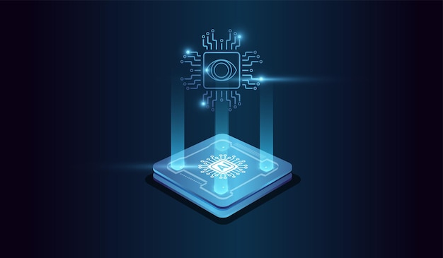 Micropuce informatique et code binaire dans la forme de cerveau numérique composent et l'intelligence artificielle