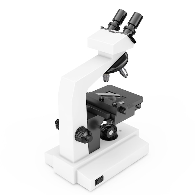 Microscope de laboratoire moderne sur fond blanc. Rendu 3D.