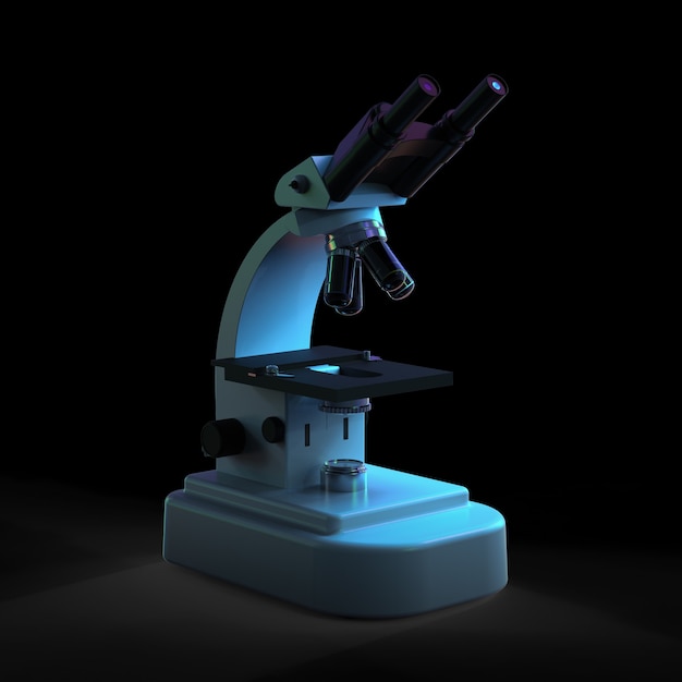 Microscope de rendu 3D ou instrument optique sur fond noir