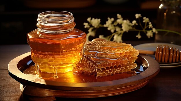 Le miel pur dans un nid de miel conservé dans un bol de verre