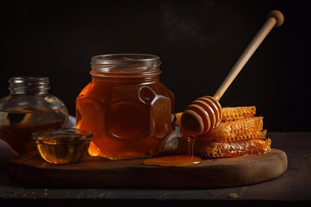 Miel et rayons de miel avec du miel généré par l'IA